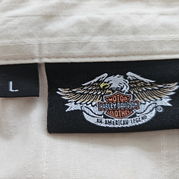 HARLEY DAVIDSON Ladies Vintage Crystal Embroidered Fitted Tan Shirt Size Large - Picture 11 of 12